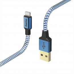Hama MFI USB kabel Reflective pro Apple, Lightning vidlice, 1,5 m, modrá