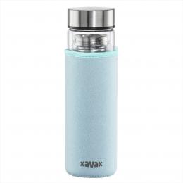 Xavax To Go sklenìná lahev na horké/studené/sycené nápoje, 450 ml, sítko, neoprenový obal