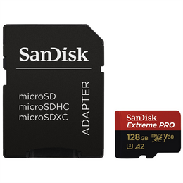 SanDisk Extreme Pro microSDXC 128 GB  170 MB/s A2 C10 V30 UHS-I U3, adapter