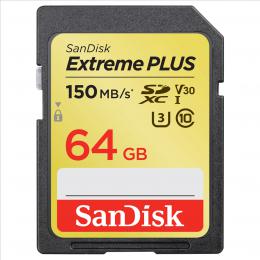 SanDisk Extreme Plus 64 GB SDXC Memory Card  150 MB/s, UHS-I, Class 10, U3, V30
