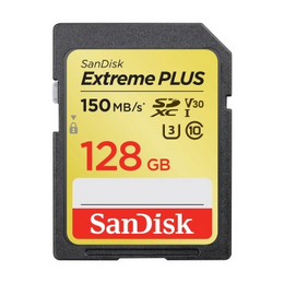 SanDisk Extreme Plus 128 GB SDXC Memory Card 150 MB/s, UHS-I, Class 10, U3, V30