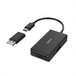 Hama USB 2.0 OTG Hub/èteèka karet, 3 porty, USB-A, microSD, vèetnì USB-A adaptéru