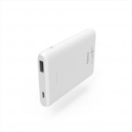 Hama SLIM 5HD, powerbanka, 5000 mAh, 1 A, výstup  USB-A, bílá