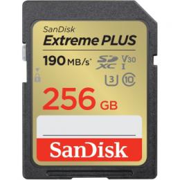 SanDisk Extreme PLUS 256 GB SDXC Memory Card 190 MB/s and 130 MB/s, UHS-I, Class 10, U3, V30 - zvìtšit obrázek