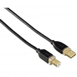 Hama USB 2.0 kabel A-B, 3 m, pozlacený, èerný