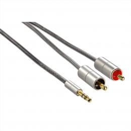 Hama AluLine, propojovací kabel jack vidlice 3,5 mm - 2x cinch (RCA) vidlice, 1 m